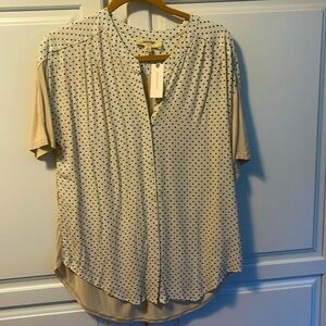 Short sleeve polka dot and solid cream and black small blouse soft and luxurious